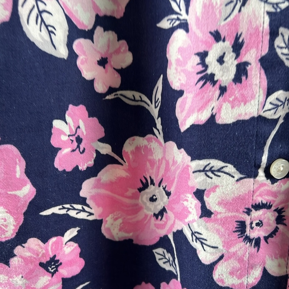 LRL Ralph Lauren Sz M Monogram Blue Pink Floral Button Up Nightgown MN152 - Picture 7 of 7